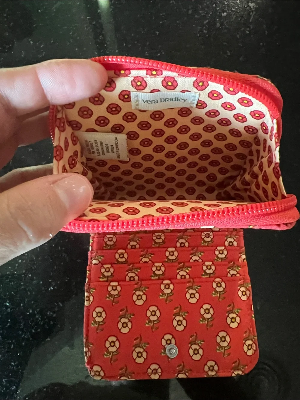 Vera Bradley Women's Premium Cotton Small Zip-Around Wallet — Tiny Poppies
